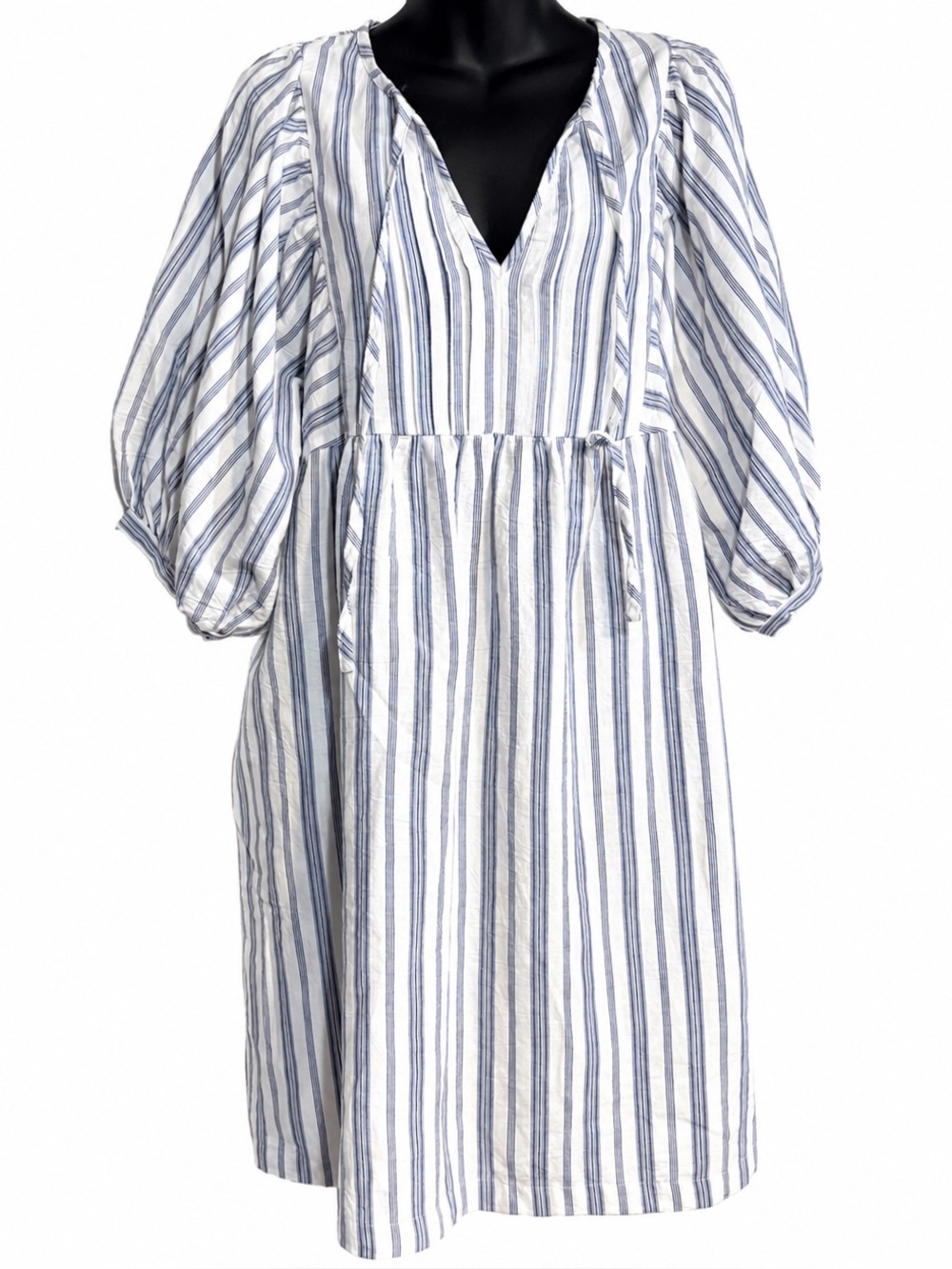 Universal Thread blue white striped cotton mini dress voluminous puff sleeves d2